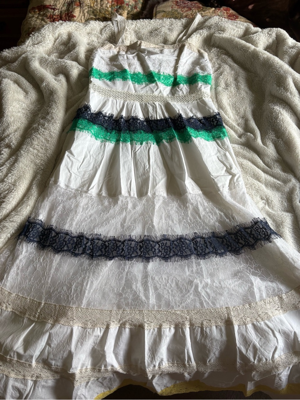 Stellah White Maxi Dress with Green and Navy Lace Bands